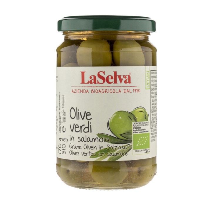 Grüne Oliven mit Stein in Salzlake bio 310g LaSelva