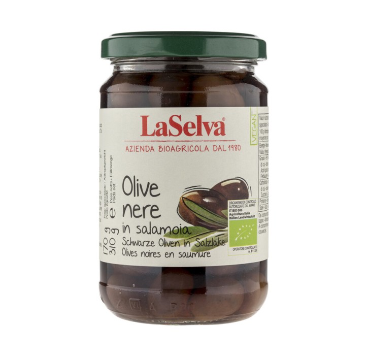 Schwarze Oliven mit Stein in Salzlake bio  310g LaSelva